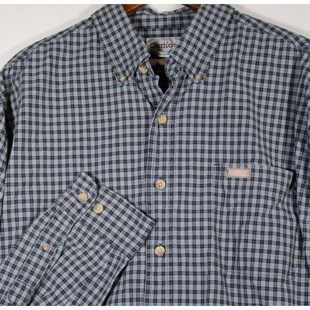 Carhartt S147 NVY Long Sleeve Button Down Shirt Size XLT Tall Navy Distressed